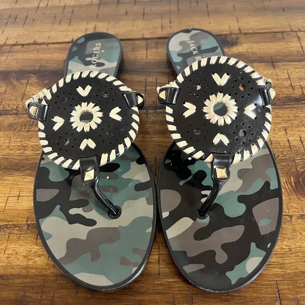 Jack Rogers Gold Trimmed Camo Georgica Jelly Sandals